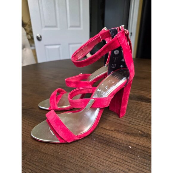 Ted Baker Red Suede High Heel Sandals Strappy Zipper Closure Size US 8 - Picture 9 of 16